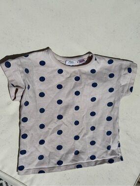 Zara Cream Short Sleeve Tee with Navy Blue Polka Dots